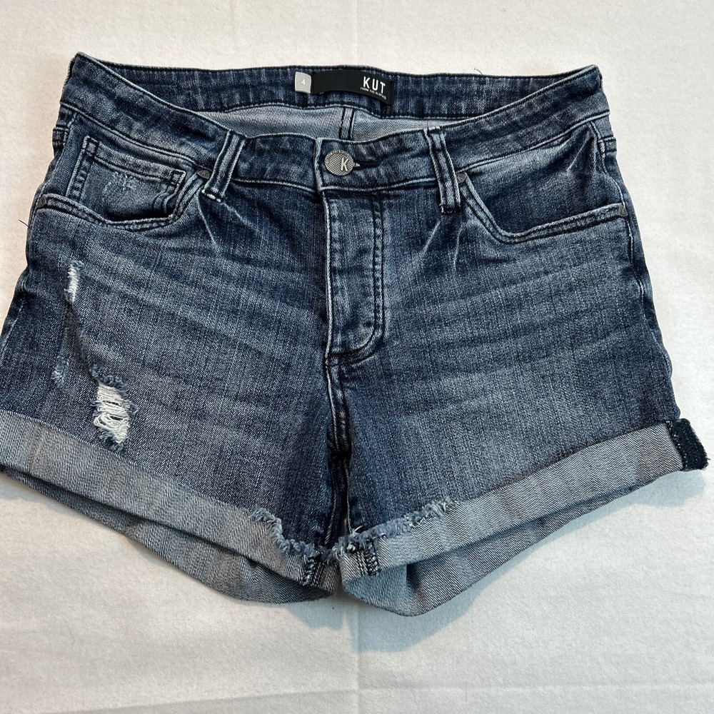 KUT from the Kloth Madeline Boyfriend Jean Shorts Blue Denim Women 4 Distressed